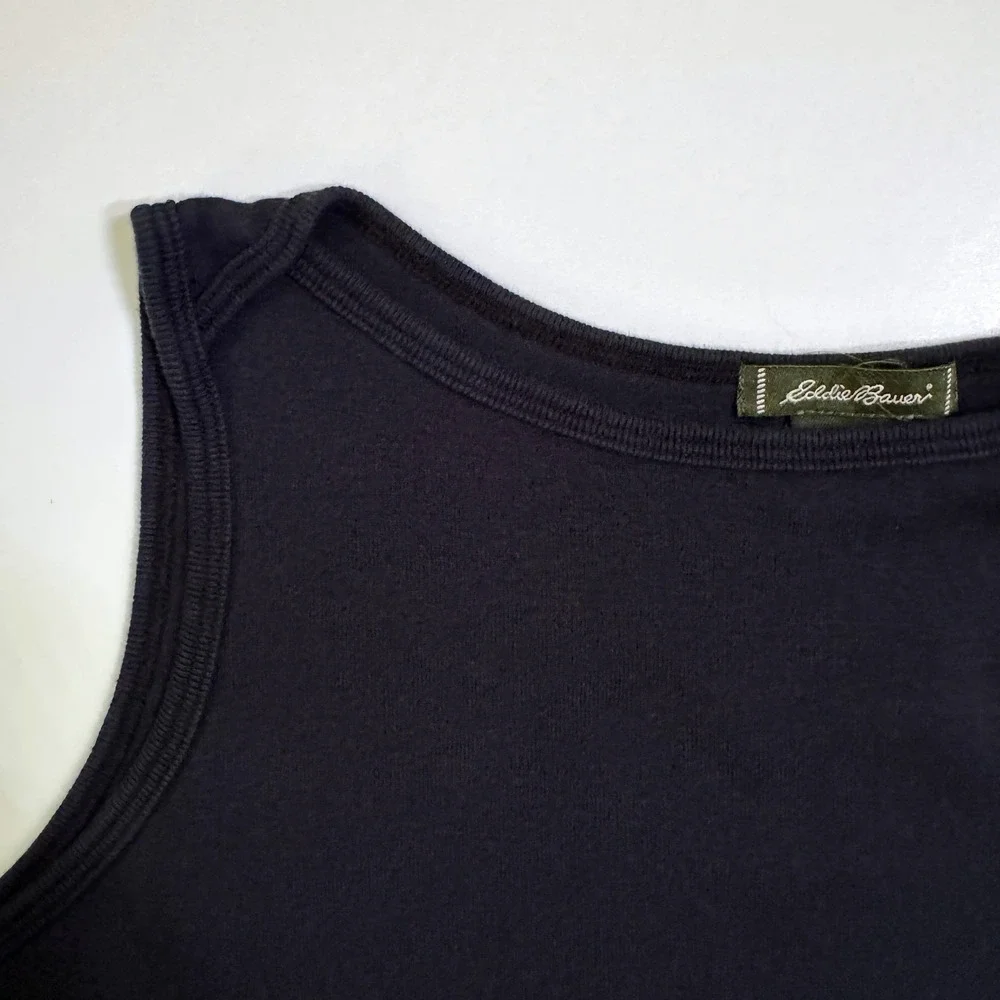 VTG 90s Y2K Eddie Bauer Maxi Tank Dress Medium Black Cotton Boat Neck Sleeveless